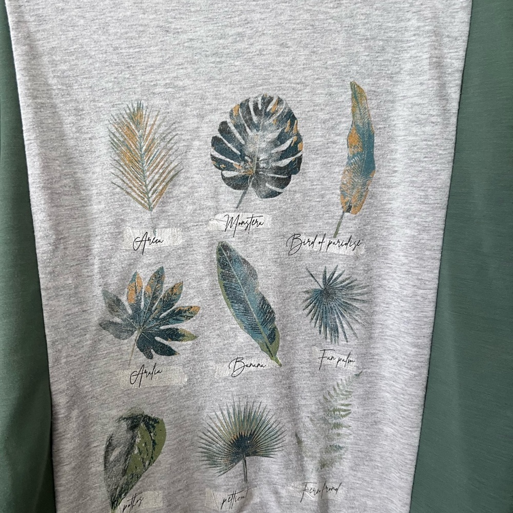Upcycled Green & Gray Graphic Plant Sweatshirt/L-XL - Picture 3 of 4